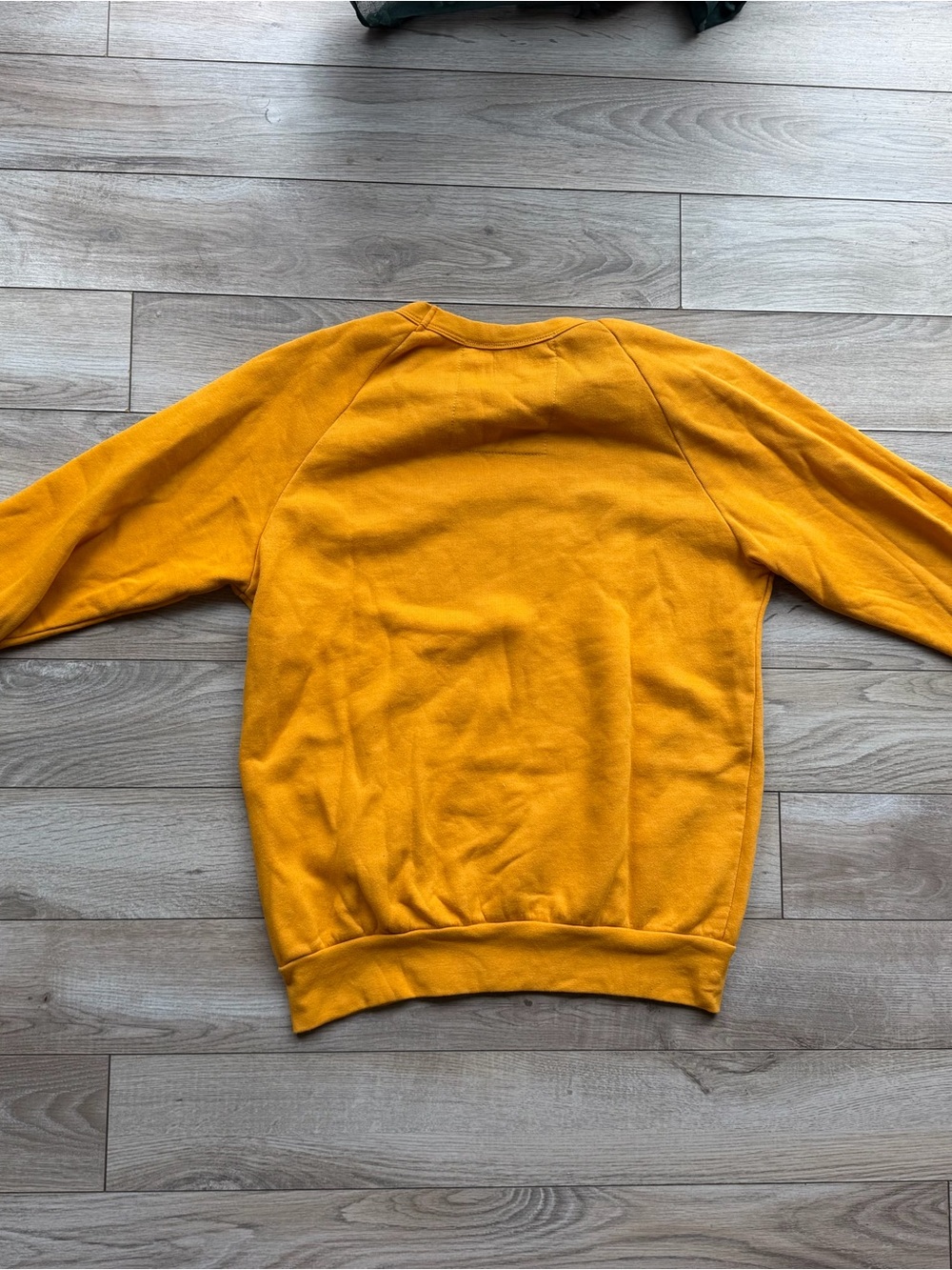 Aviator Nation Mustard Gold Crewneck with Navy Logo and Red-Orange Stripe - Picture 2 of 4